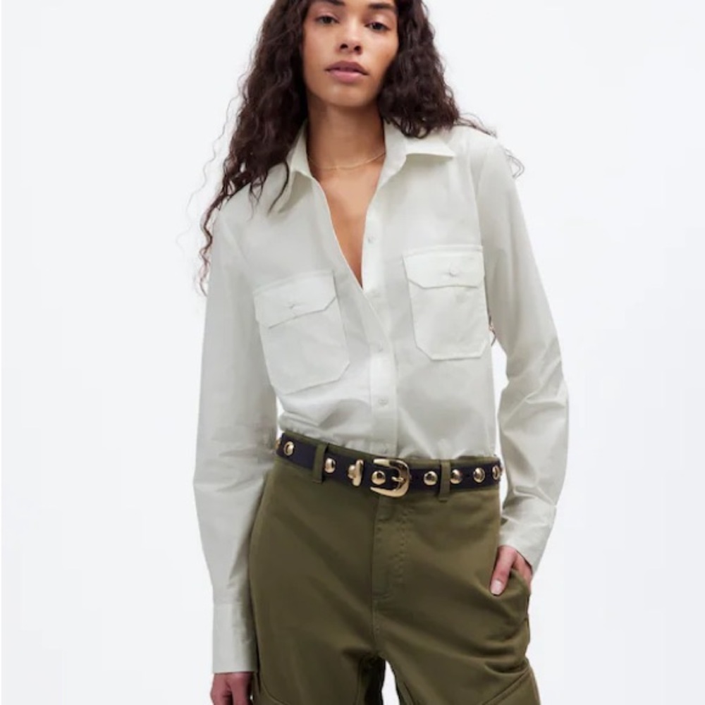 poplin utility pocket button up shirt
